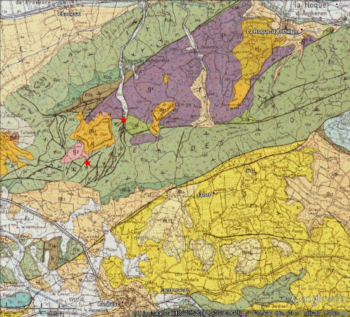 Carte géologique de la Chaine des Costes (extrait de la carte géologique au 1/50 000 de Salon-de-Provence)