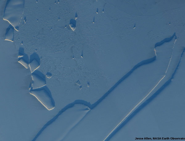 Icebergs pris dans la banquise, côte de la Princesse Ragnhild, Antarctique