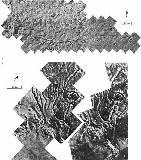 (a) Chenaux entre Lunae Planum (Ouest)) et Chryse Planitia (Est) et (b) Détail de Vedra et Maumee Valles
