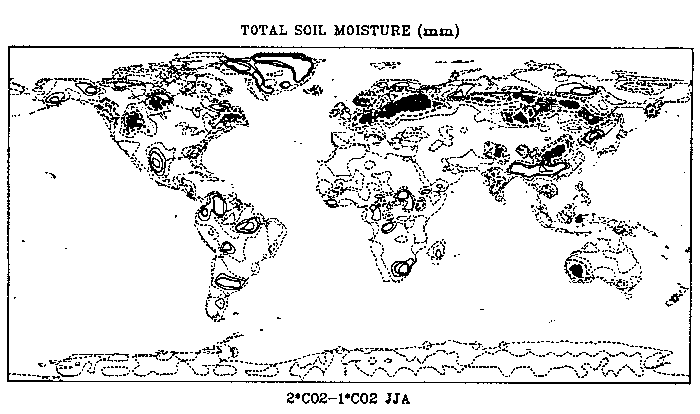 Répartition géographique de la réponse de l'humidité du sol dans l'expérience décrite sur la figure 2, pour l'été de l'hémisphère (JJA).