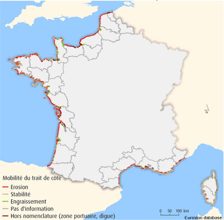 Mobilité du trait de côte en France métropolitaine (étude menée en 2003)
