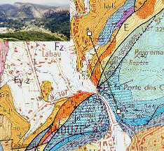Carte géologique avec la position de la coupe.
