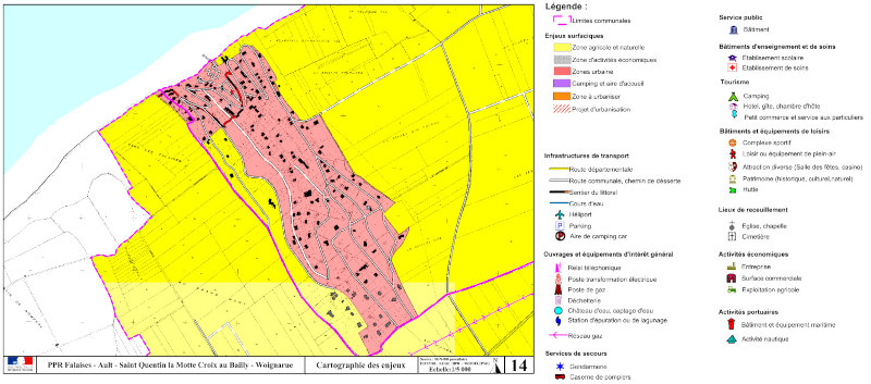 Planche cartographique du secteur du Bois de Cise représentant l'enjeu lié à l'aléa “recul des falaises”