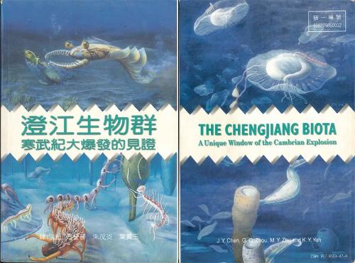 Couverture avant (à gauche) et arrière (à droite) d'un livre chinois sur le site de Chengjiang
