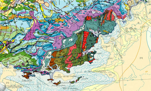 Position des massifs hercyniens des Maures et de Tanneron sur la carte géologique de France au 1/1 000 000