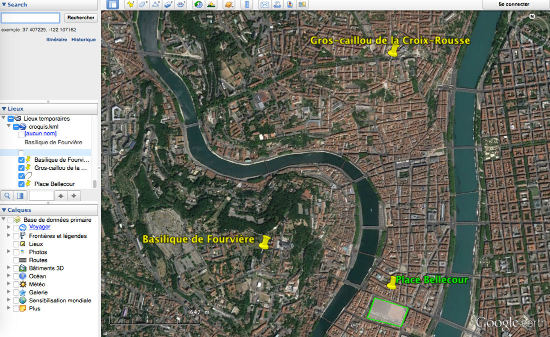 Les annotations effectuées sur le site du Géoportail, exportées comme fichier "kml", peuvent aussi être ouvertes avec Google earth (Fichier/Ouvrir)