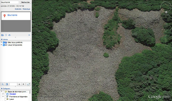 La "coulée de lave" de Bourrianne, en Haute-Loire, vue par Google earth