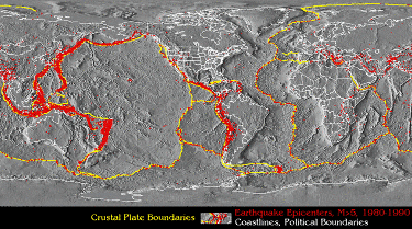 Carte actuelle mondiale de localisation des séismes