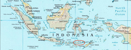 Carte de l'Indonésie et localisation de l'île de Flores dans l'archipel volcanique des îles de la Sonde