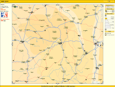 Carte d'une zone de 250 km de large centrée sur Clermont-Ferrand