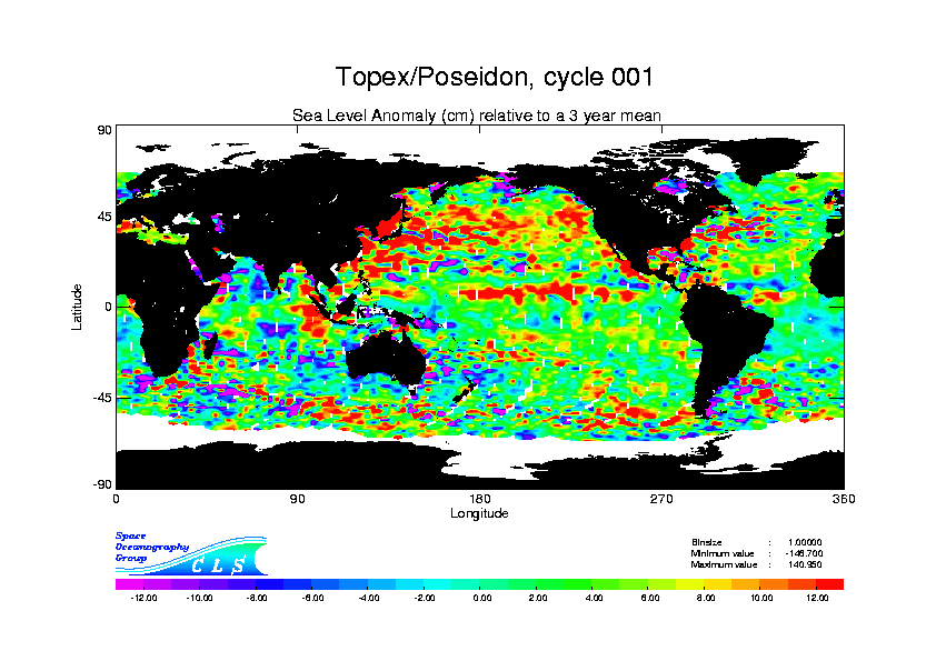 Carte topographique de la surface des océans