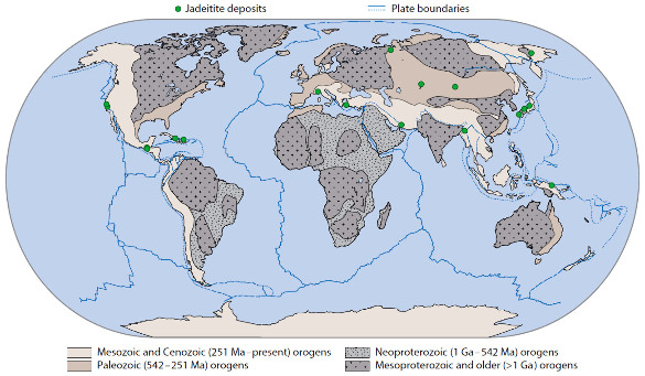 Carte des occurrences mondiales de jadéitite