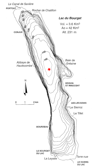 Carte bathymétrique du lac du Bourget