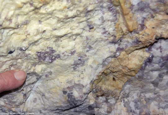 Pegmatite à lépidolite dans une ancienne galerie de mine de lithium du Limousin