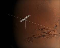 Dessin d'artiste montrant Mars Express avec ses antennes déployées