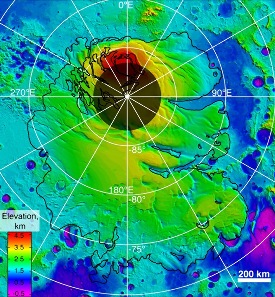 Carte topographique du pôle Sud de Mars