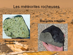 Une diogénite et une shergottite (achondrites pierreuses)