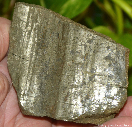 Échantillon de pyrite de Sain-Bel dont une face est un très beau miroir de faille
