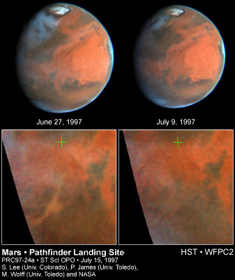 Photographies de tempêtes de poussières sur Mars