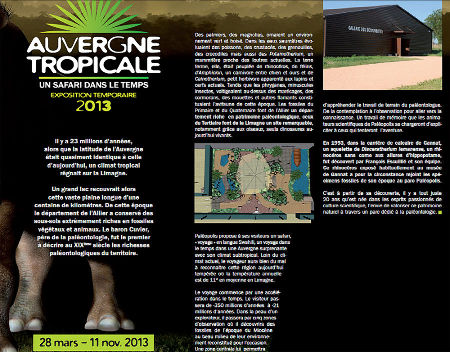 Extrait du dossier de presse de Paléopolis présentant l'exposition temporaire 2013 consacré à « l'Auvergne tropicale »