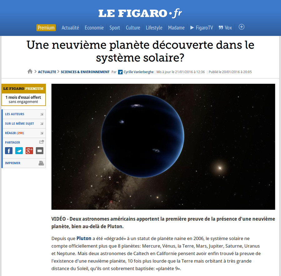 Nouvelle sur le site du Figaro, 20 janvier 2016