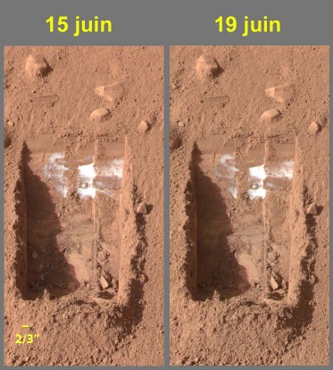 2 vues séparées de 4 jours martiens des tranchées "Dodo-Goldilocks", Phoenix (Mars)