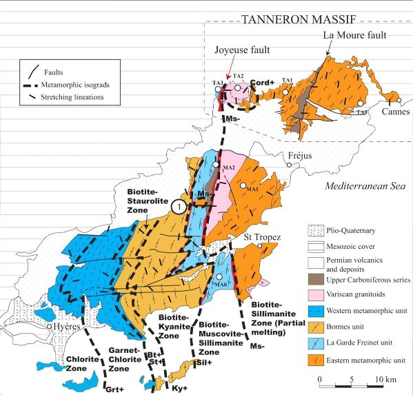 Carte métamorphique du massif des Maures-Tanneron