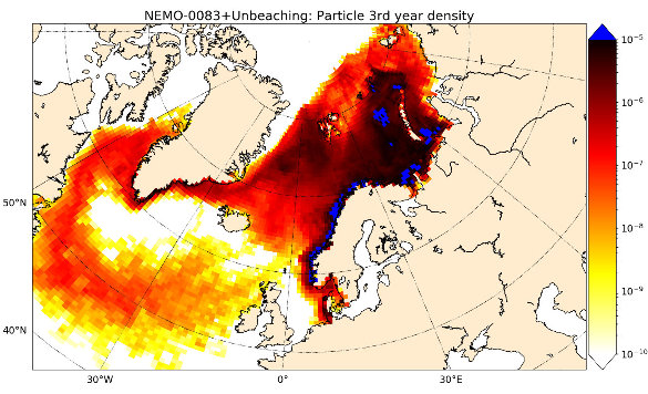Modèle d'accumulation de particules flottantes dans l'Atlantique Nord et l'Arctique