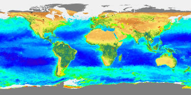 Carte de la répartition de biosphère globale durant l'hiver 1997-1998 (déc.97-fév. 98)