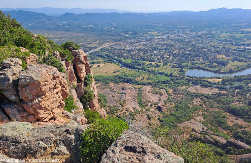 Vue des grès silicifiés du niveau sommital de la formation de la Serre, sur les pentes Nord du rocher de Roquebrune (Var)