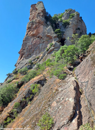 Vue des grès silicifiés du niveau sommital de la formation de la Serre, sur les pentes Nord du rocher de Roquebrune (Var)
