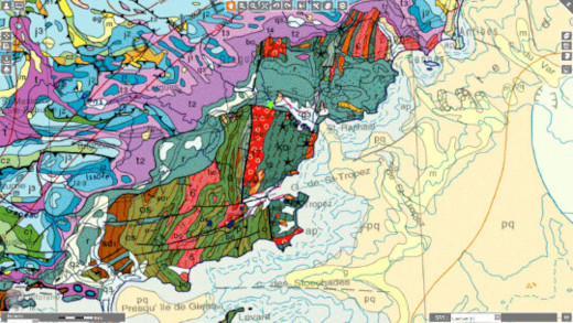 Extrait de la carte géologique de France à 1/1 000 000 dans le secteur du rocher de Roquebrune (Var)