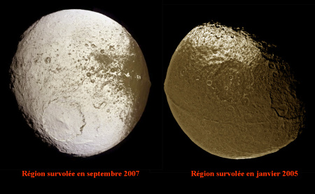 Montage de deux images des survols haute résolution de Japet, satellite de Saturne