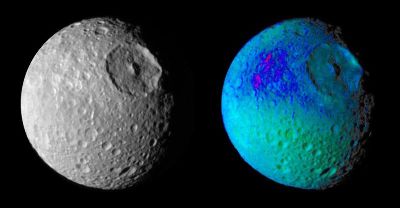 Image vraies et fausses couleurs de Mimas