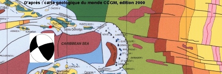 Localisation de l'épicentre du séisme du 12/01/2010 d'Haïti sur l'île d'Hispaniola