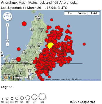 Les répliques du séisme de Sendai