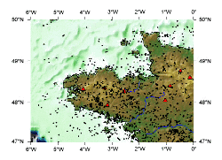 Sismicité du Massif Armoricain (données LDG/CEA et RENASS après relocalisation)