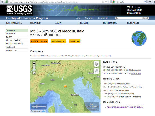 Généralités concernant le séisme du 29 mai 2012, près de Medolla (Italie)
