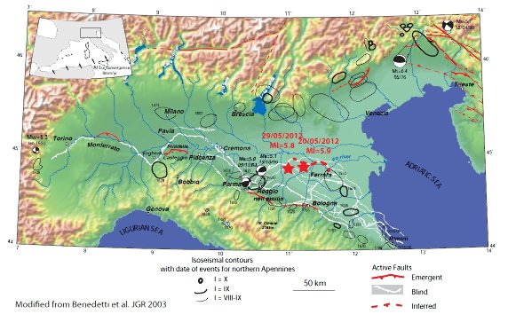 Carte sismo-tectonique Apennins - plaine du Po