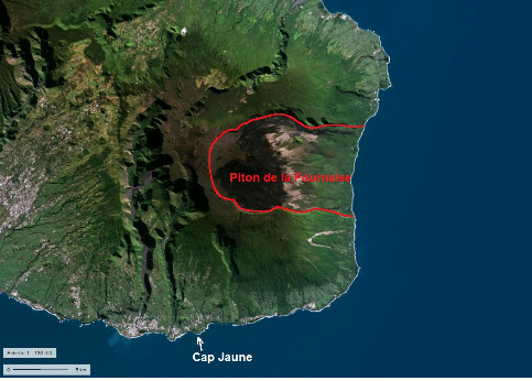 Localisation du Cap jaune, ile de La Réunion