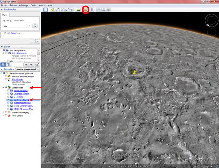 Vue Google Mars assez éloignée du cratère Gale, images infra-rouge diurnes (Daytime Infrared)