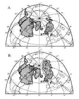 Reconstructions CLIMAP des calottes glaciaires de l'hémisphère nord pour le dernier maximum glaciaire (il y a ~21 000 ans).