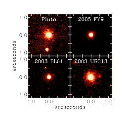 Les 4 plus gros objets de Kuiper, images obtenues avec une optique adaptative