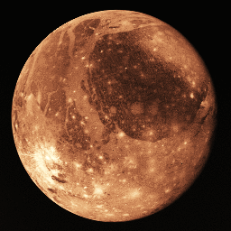 Ganymède, satellite de Jupiter (diamètre 5 200 km)