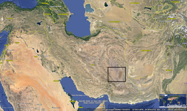 Localisation du Désert de Lout (province de Kerman, Iran) au sein du Moyen-Orient