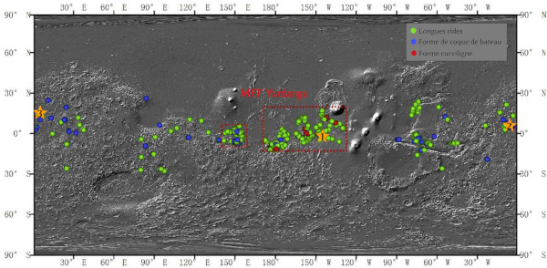 Carte de la distribution spatiale des yardangs sur Mars