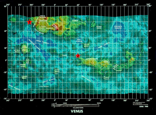 Localisation des yardangs à la surface de Vénus